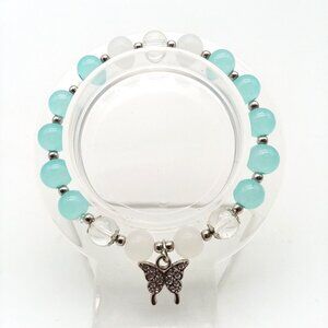 Butterfly Charm Bracelet Stainless Metal Beads Boho Dangle Stretchy